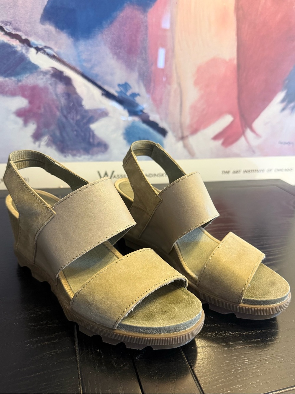 SOREL Joanie ii Sage Grey Leather Slingback Wedge Sandals